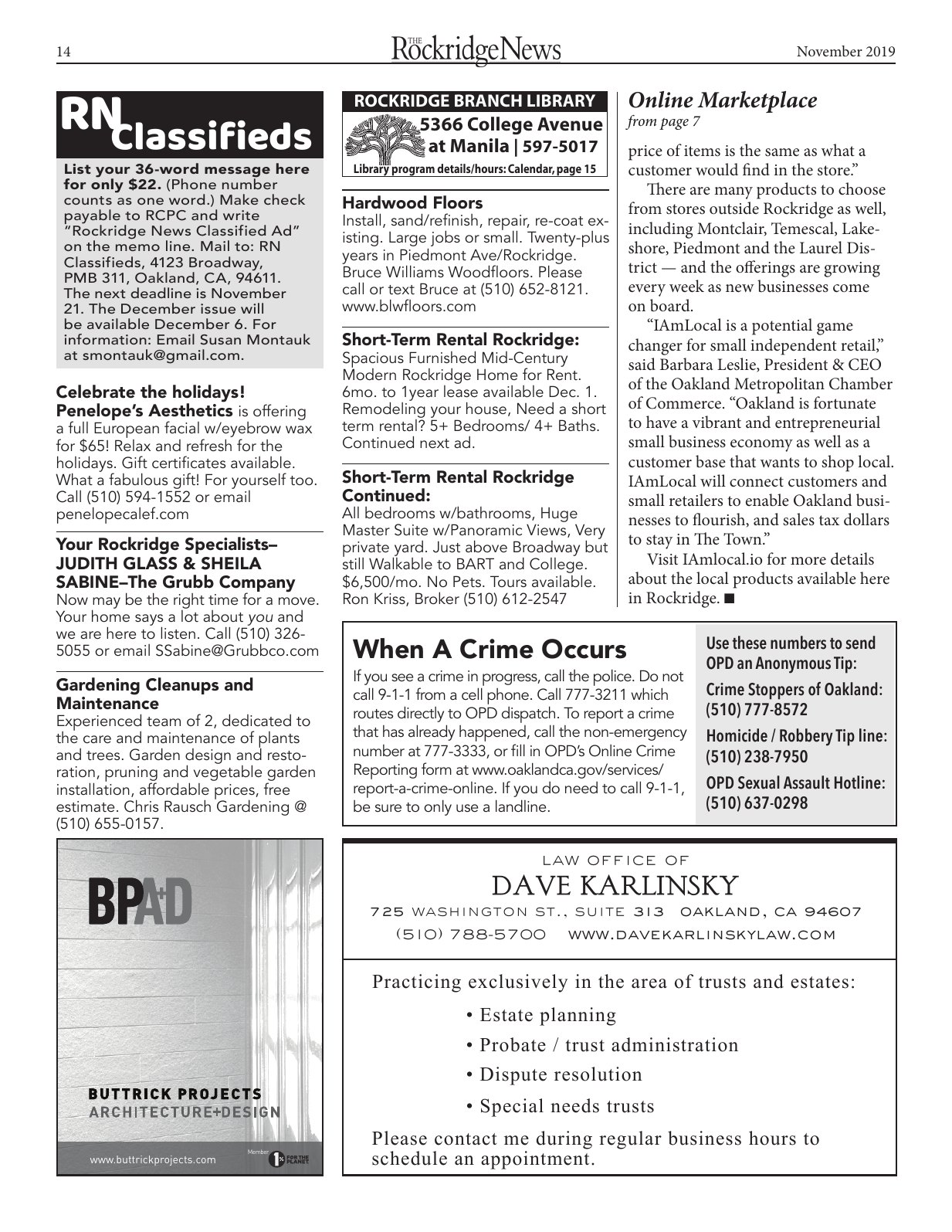 Click to zoom in The Rockridge News, November 2019, page 14