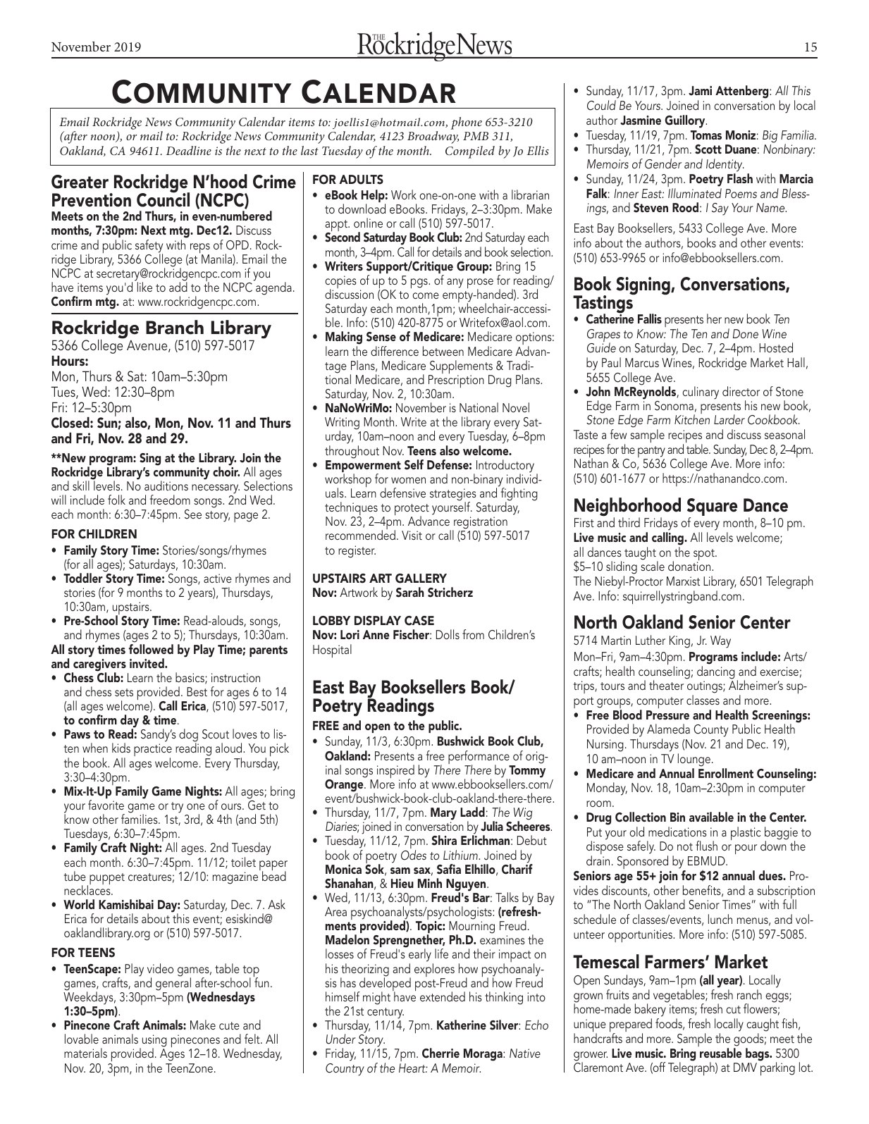 Click to zoom in The Rockridge News, November 2019, page 15