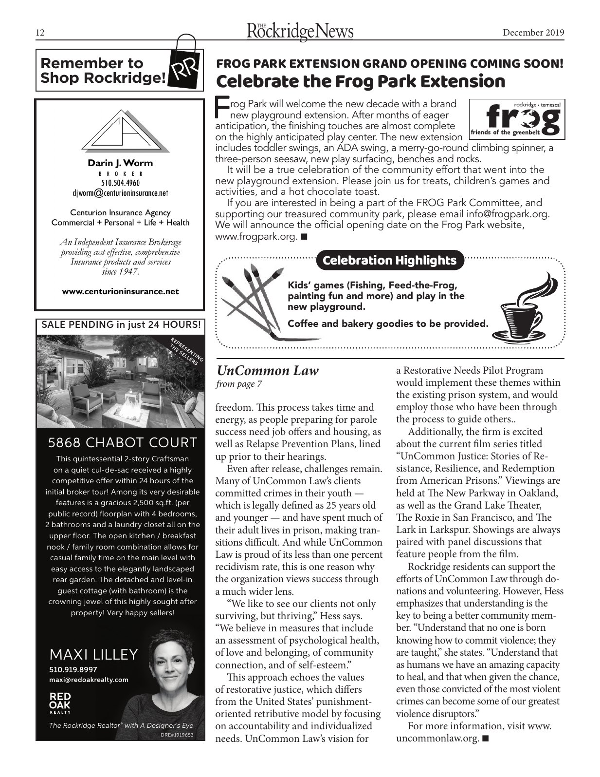 Click to zoom in The Rockridge News, December 2019, page 12