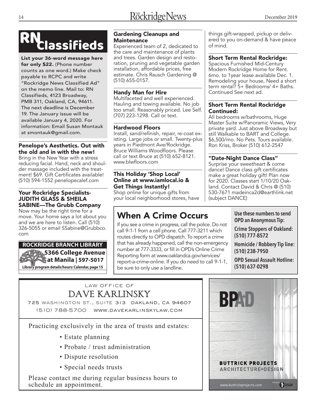 Click to zoom in The Rockridge News, December 2019, page 14