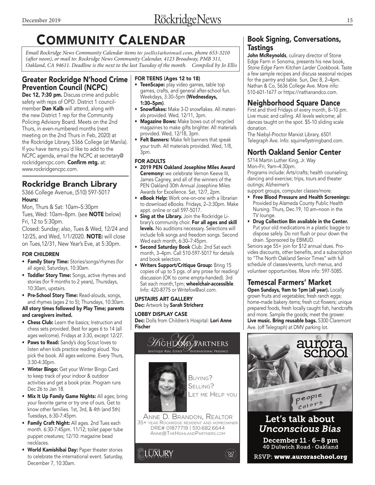 Click to zoom in The Rockridge News, December 2019, page 15
