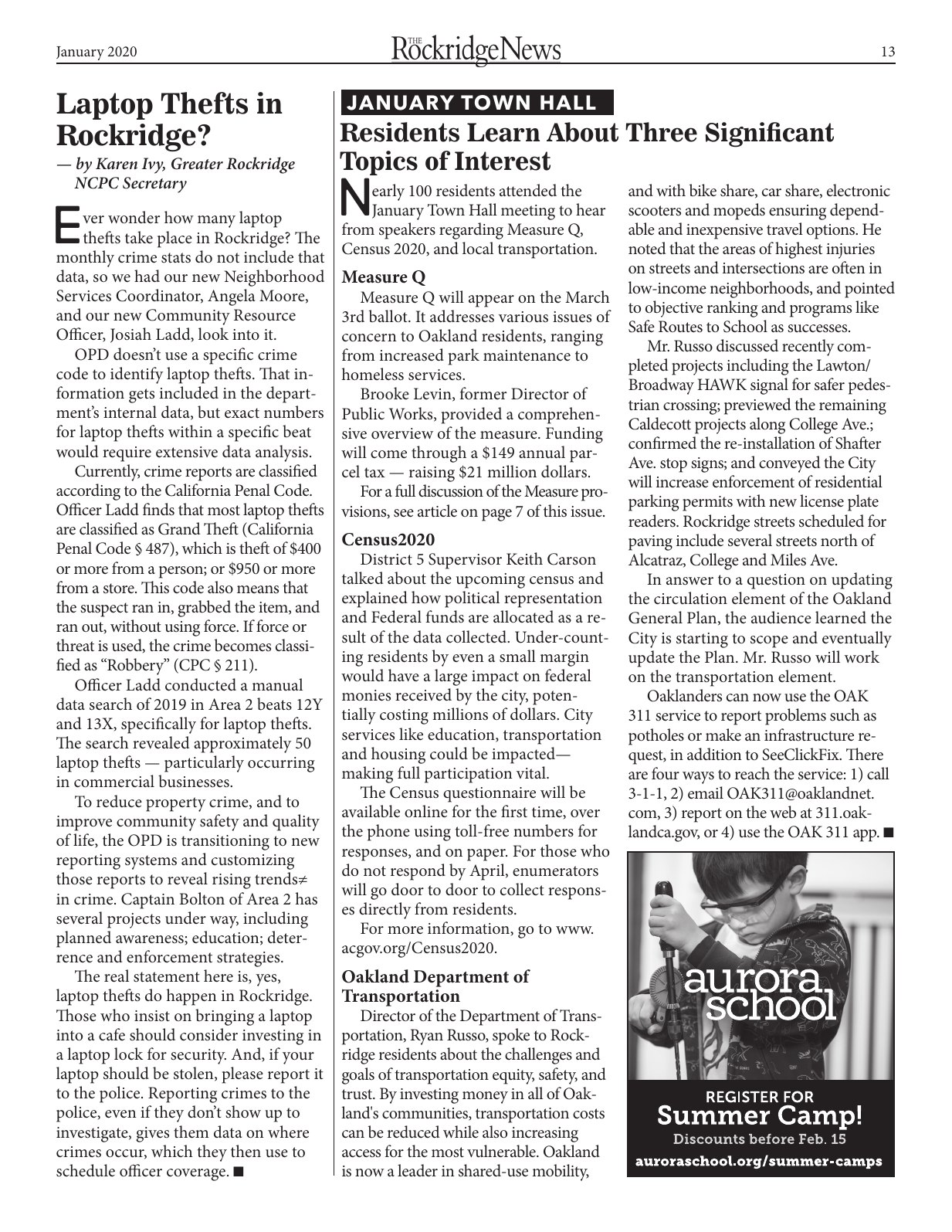 The Rockridge News, February 2020, page 13