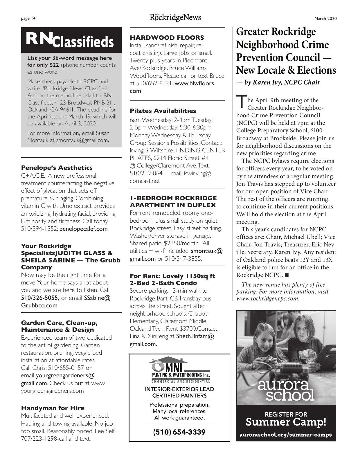 Click to zoom in The Rockridge News, March 2020, page 14