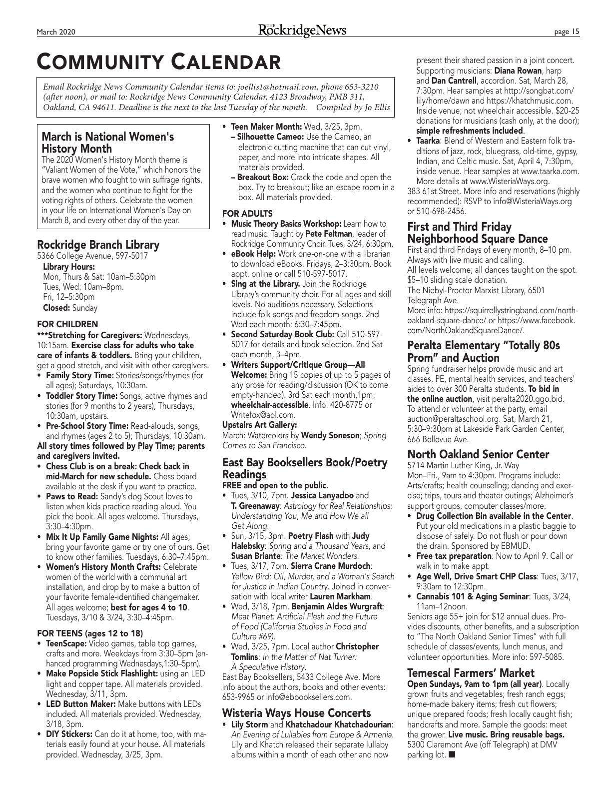 Click to zoom in The Rockridge News, March 2020, page 15