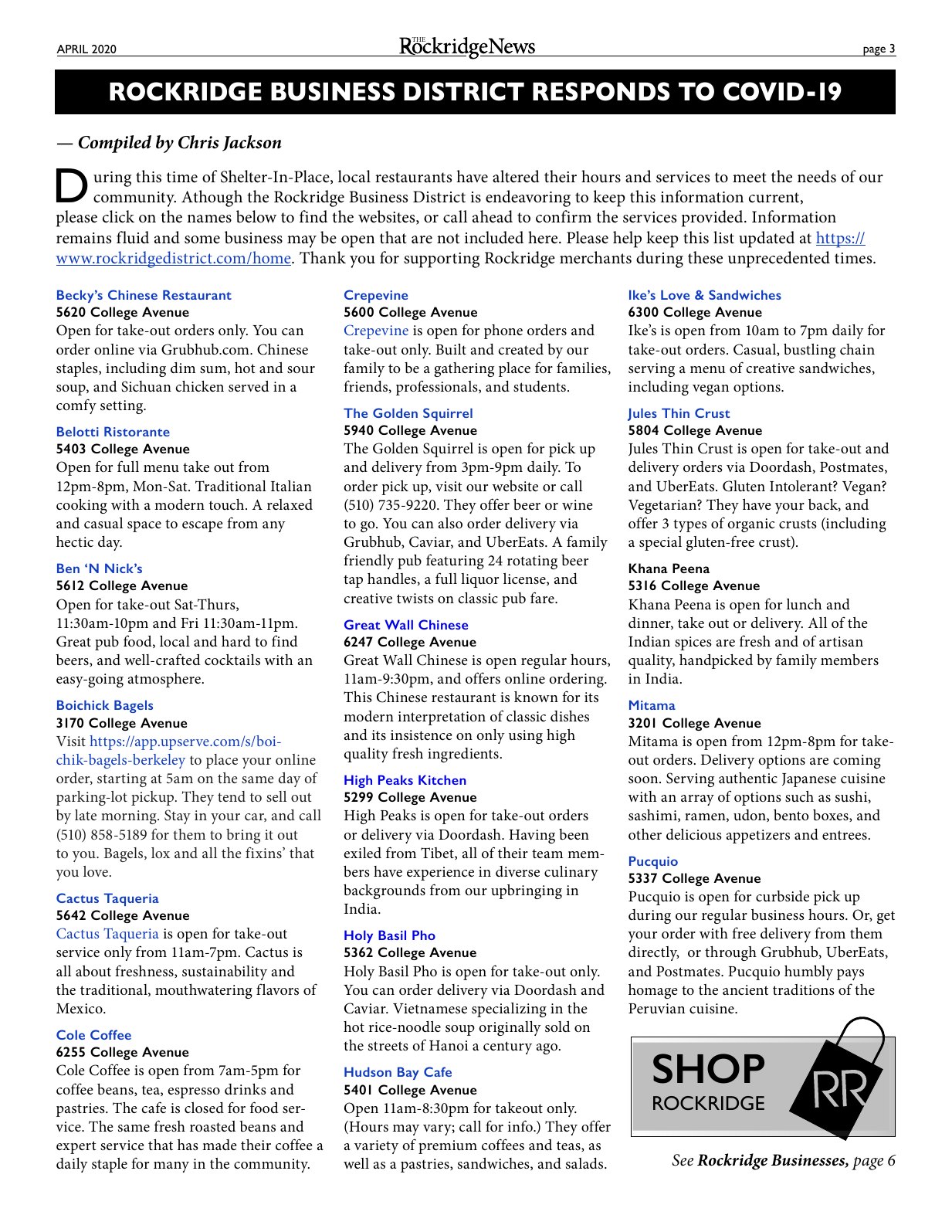 The Rockridge News, April 2020, page 4