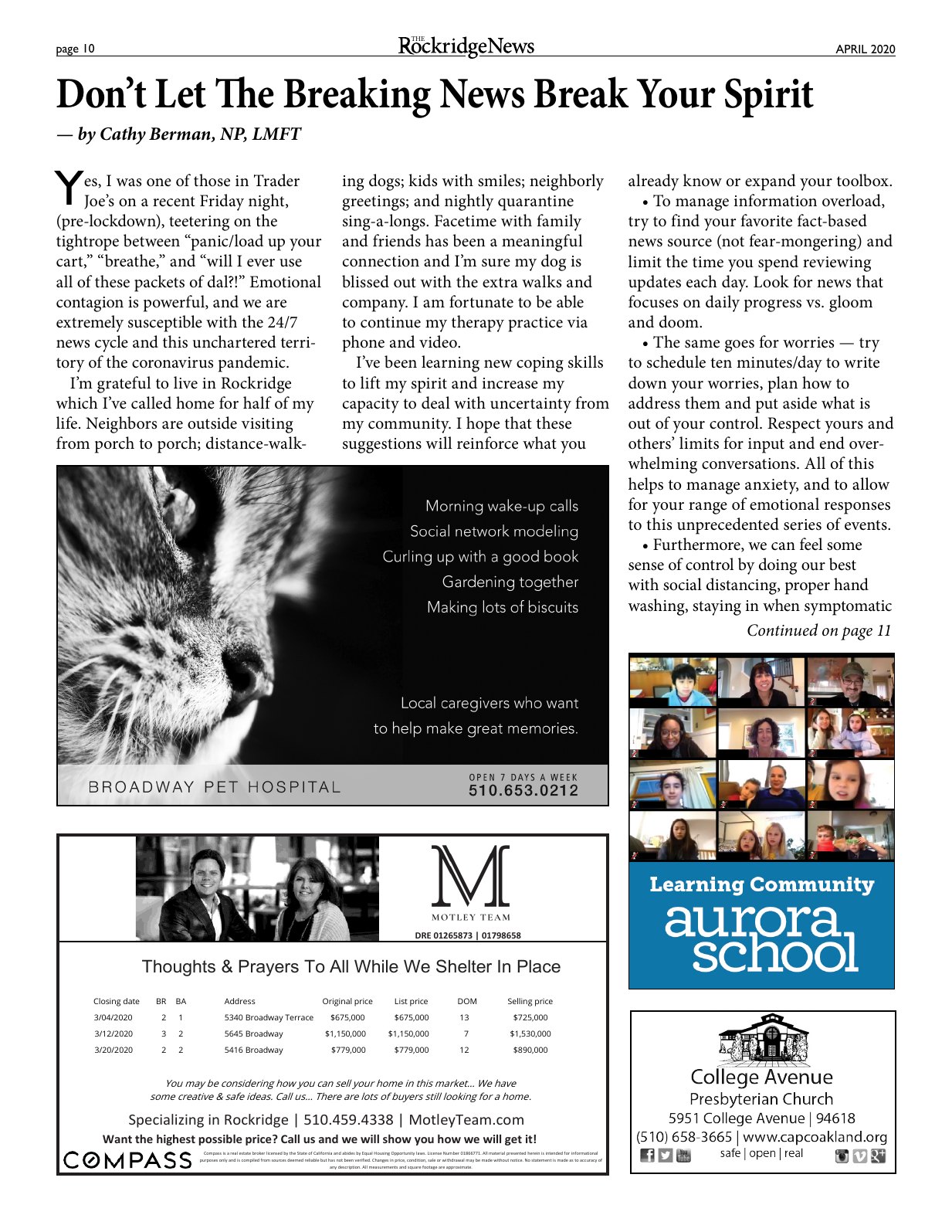 Click to zoom in The Rockridge News, April 2020, page 11