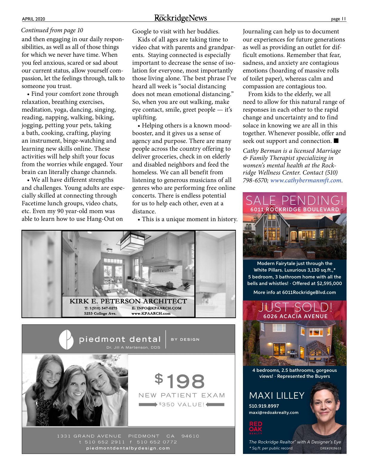Click to zoom in The Rockridge News, April 2020, page 12