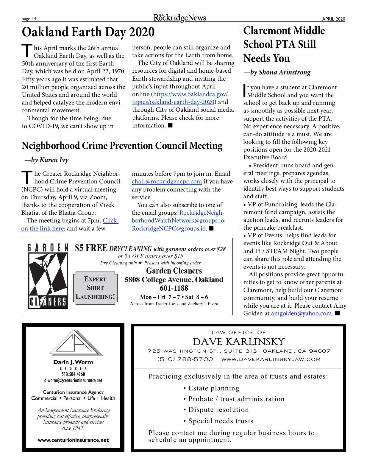 Click to zoom in The Rockridge News, April 2020, page 15