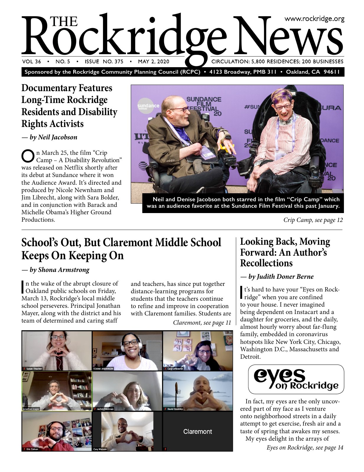Click to zoom in The Rockridge News, May 2020, page 1