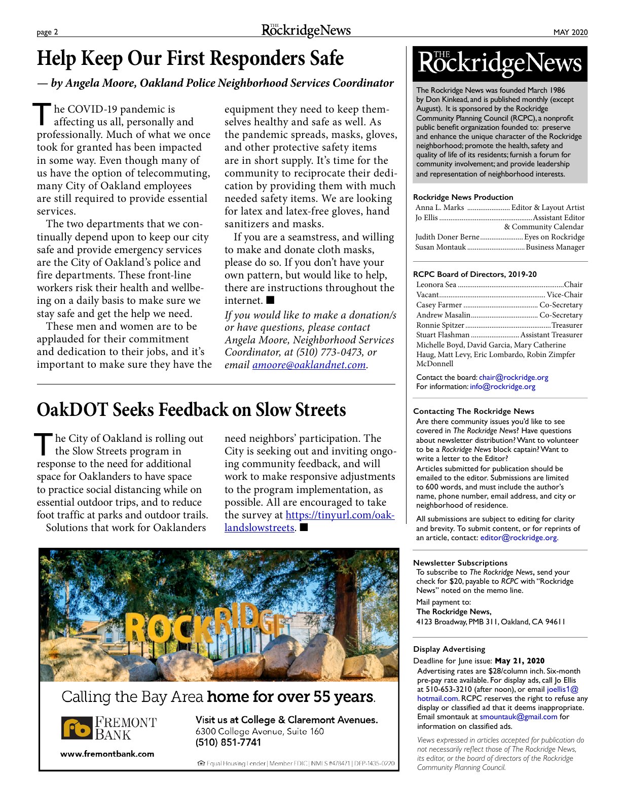 The Rockridge News, May 2020, page 2