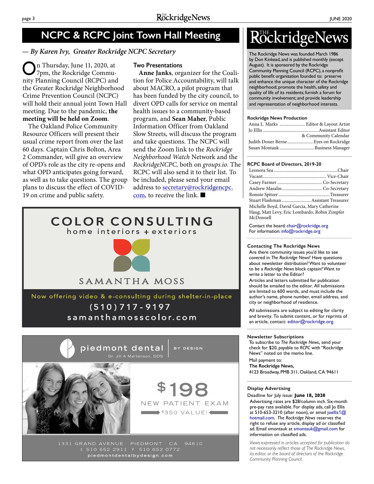 Click to zoom in The Rockridge News, June 2020, page 3