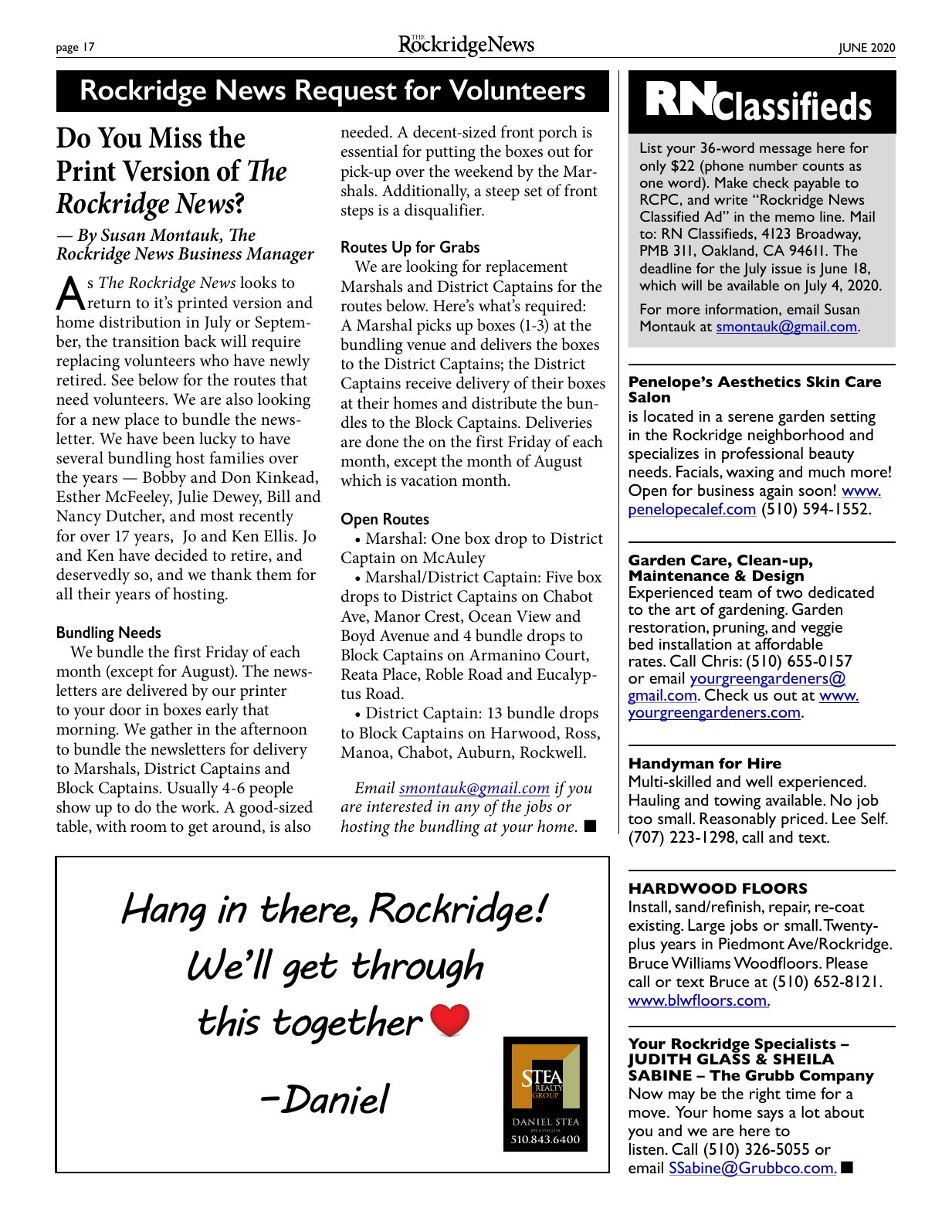 Click to zoom in The Rockridge News, June 2020, page 17