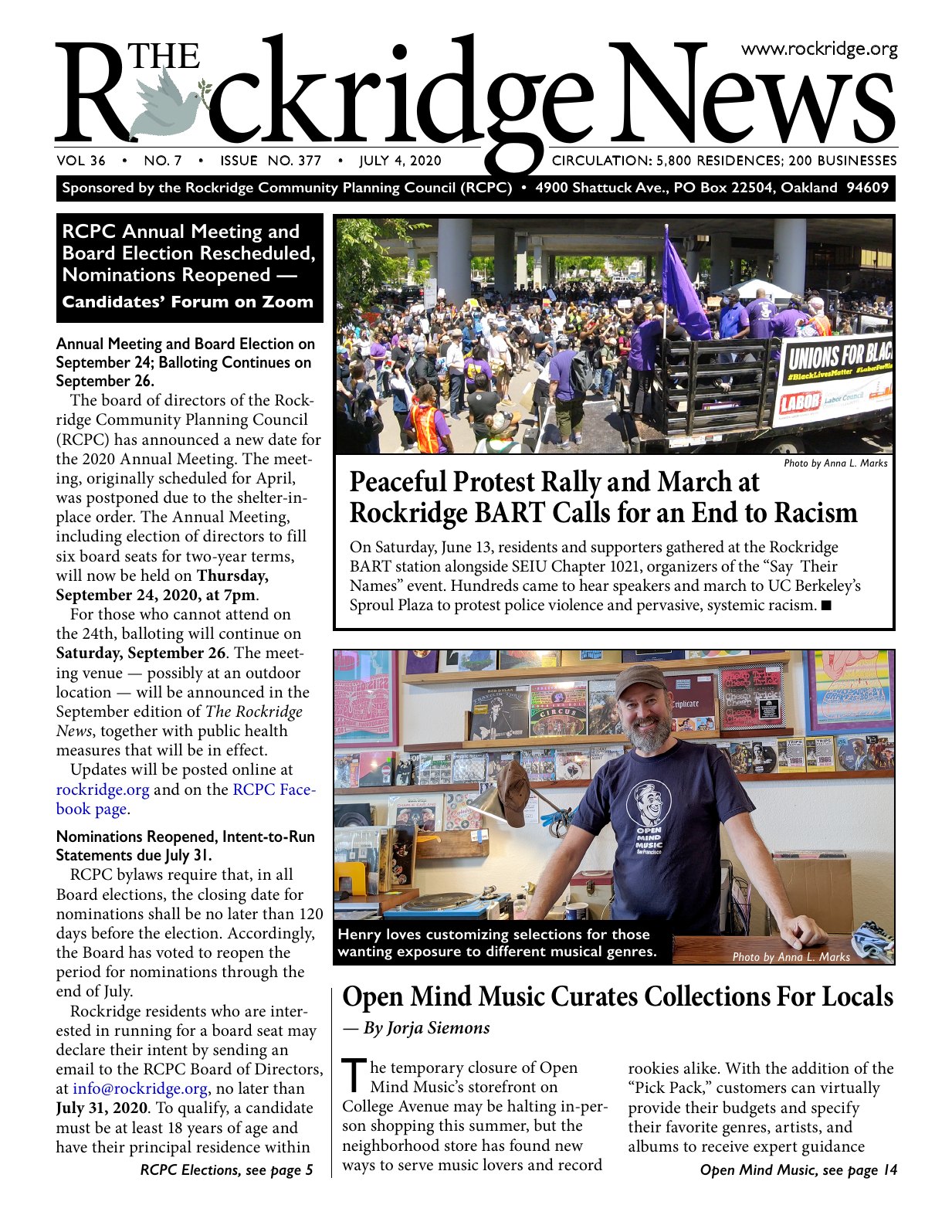 Click to zoom in The Rockridge News, July 2020, page 1