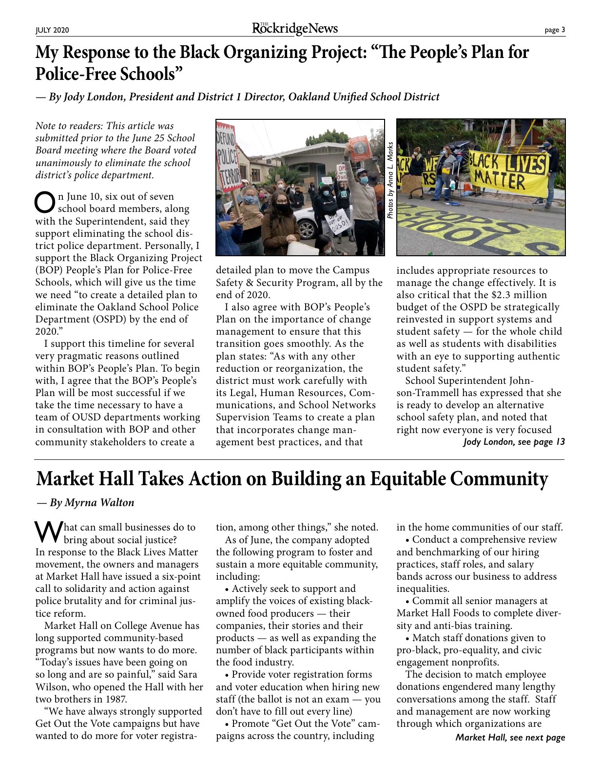 The Rockridge News, July 2020, page 3