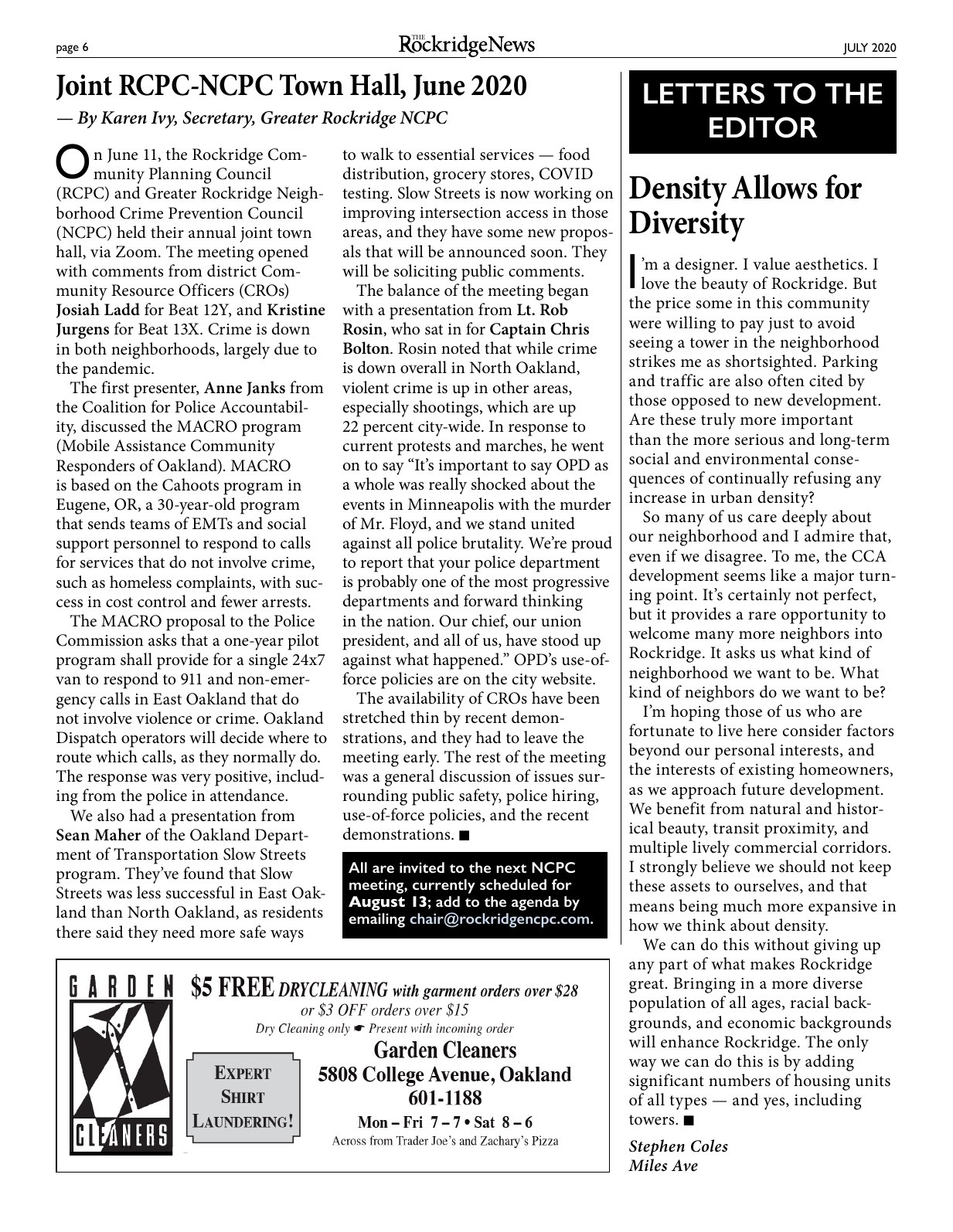 Click to zoom in The Rockridge News, July 2020, page 6