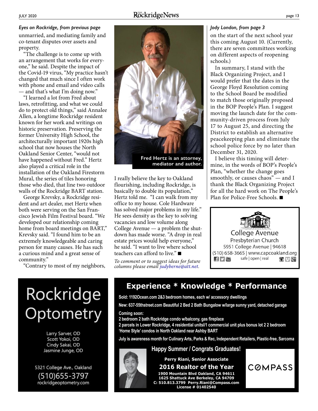 Click to zoom in The Rockridge News, July 2020, page 13
