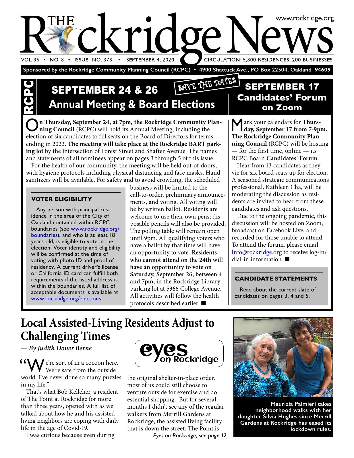Click to zoom in The Rockridge News, September 2020, page 1