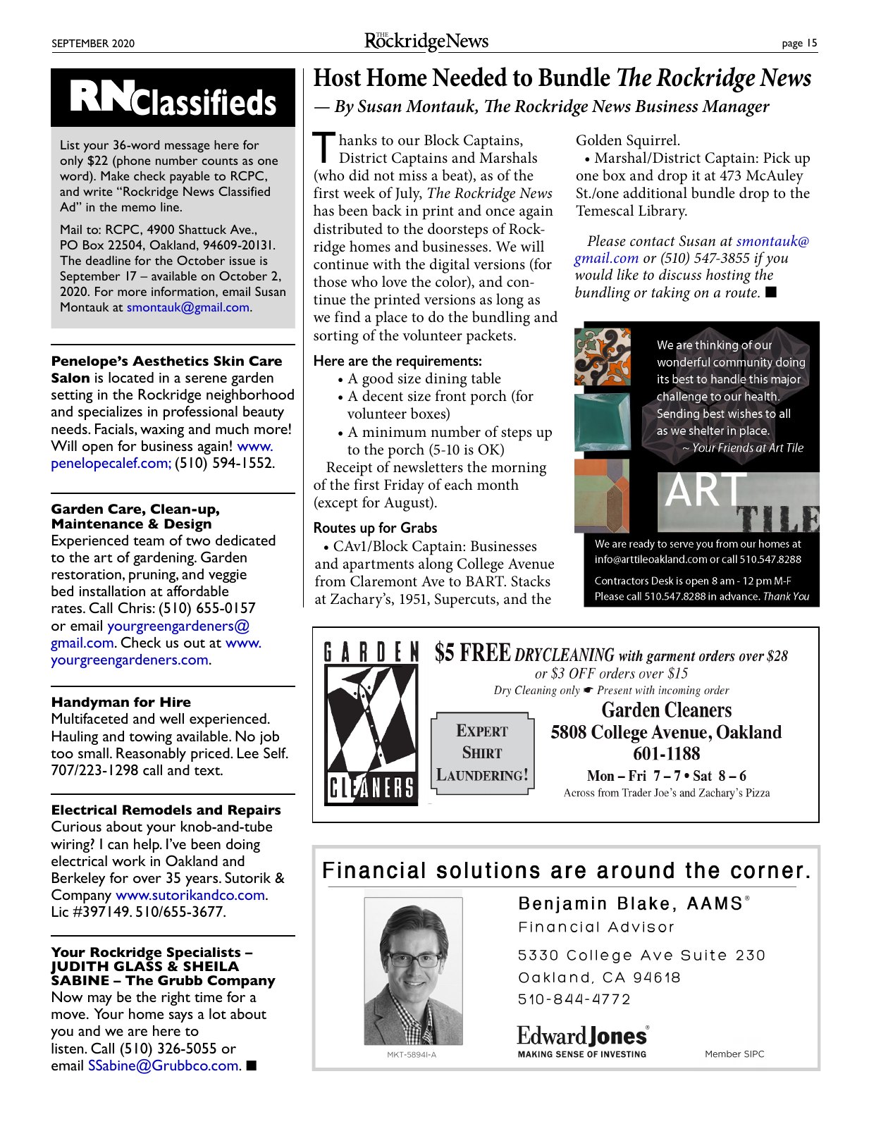 Click to zoom in The Rockridge News, September 2020, page 15