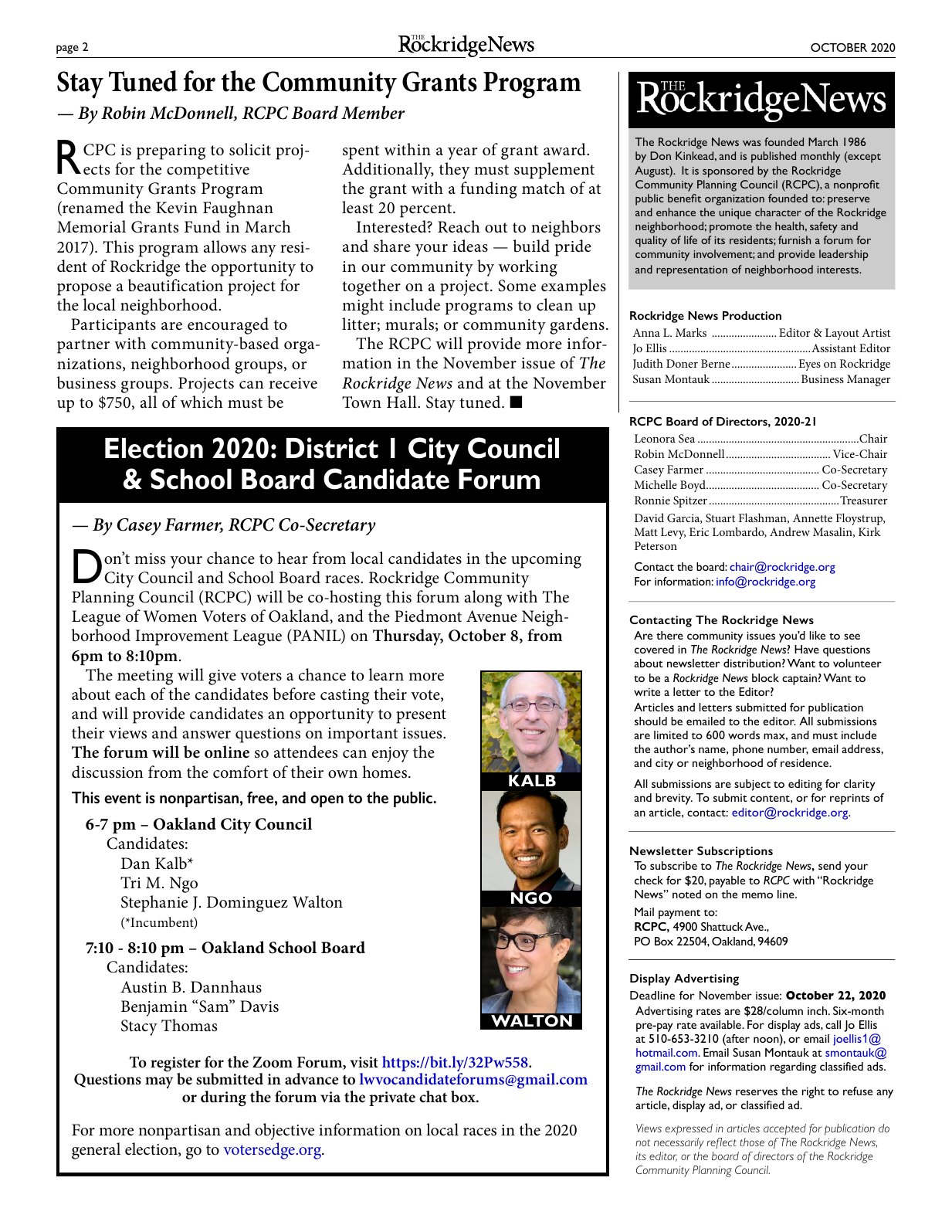 Click to zoom in The Rockridge News, October 2020, page 2