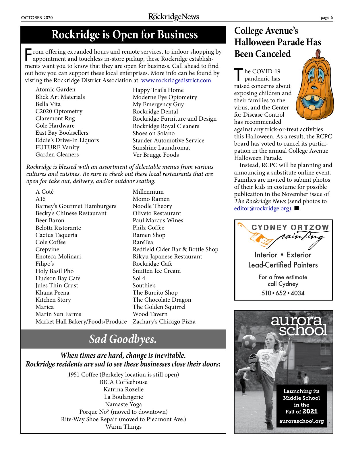 The Rockridge News, October 2020, page 5