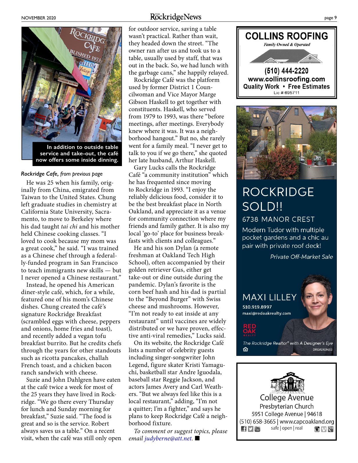 Click to zoom in The Rockridge News, November 2020, page 9