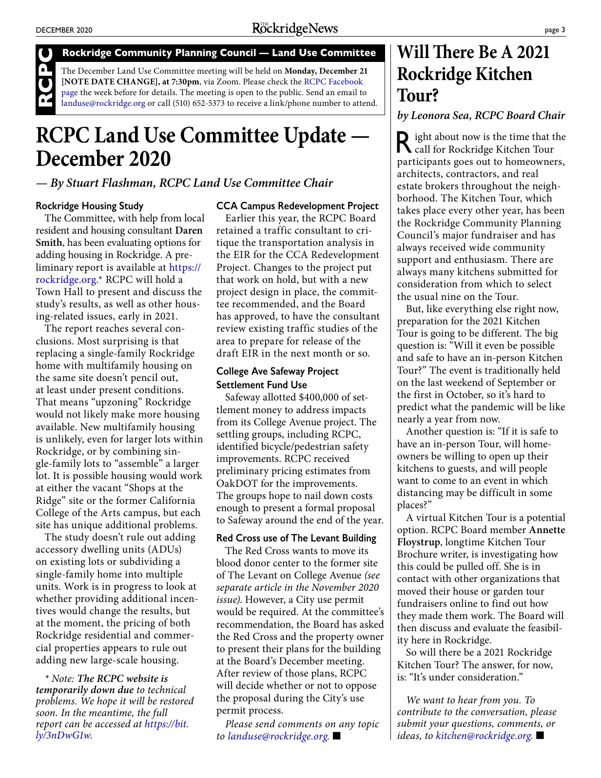 The Rockridge News, December 2020, page 3