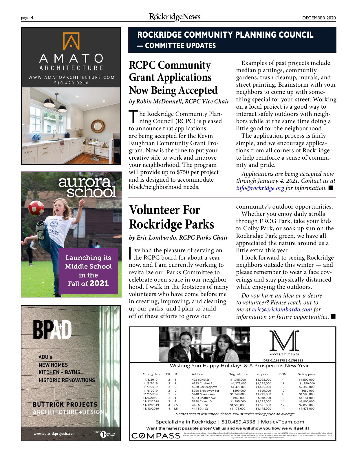 The Rockridge News, December 2020, page 4