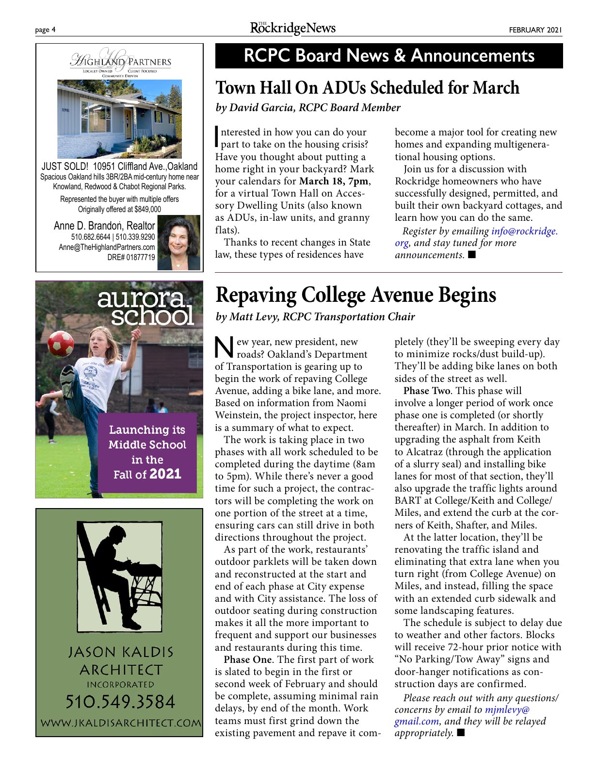 Click to zoom in The Rockridge News, February 2021, page 4