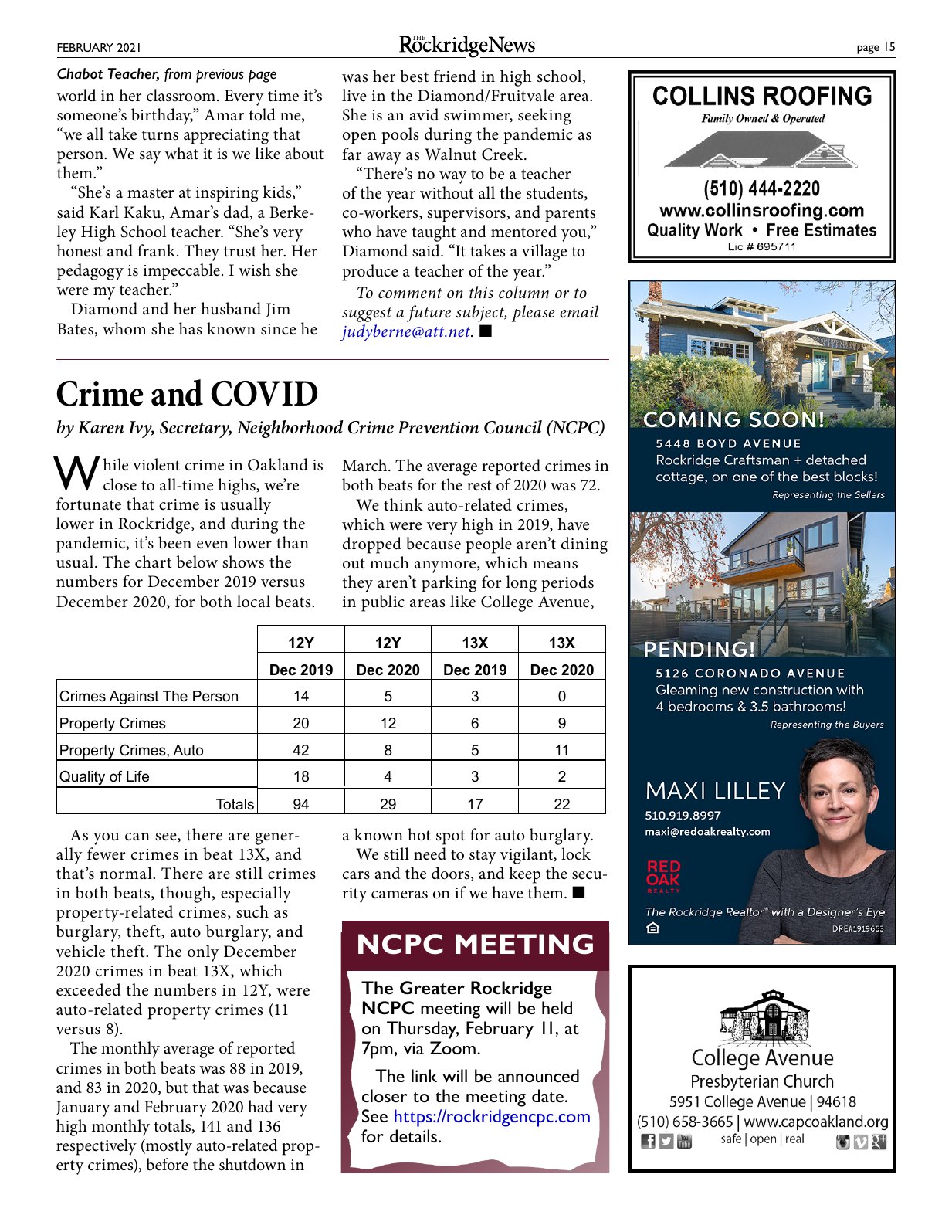The Rockridge News, February 2021, page 15