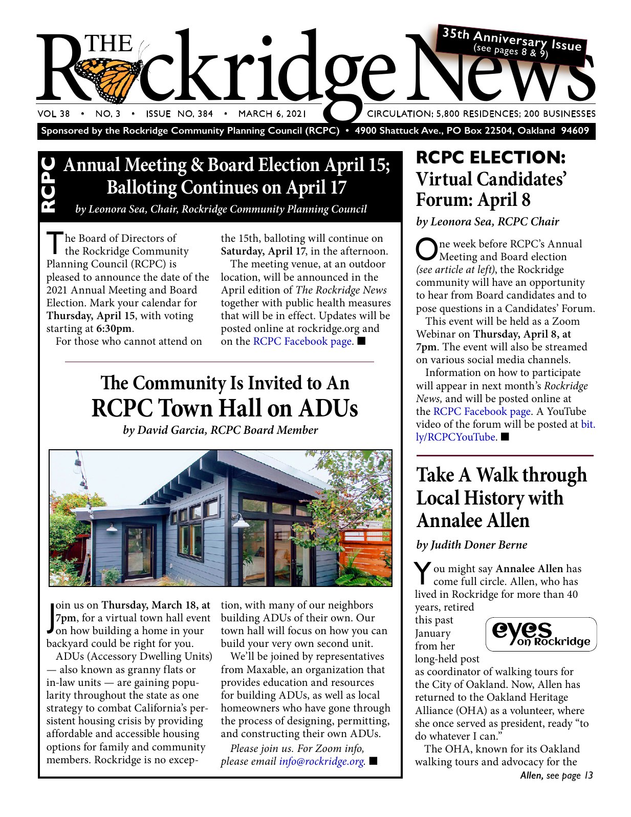 Click to zoom in The Rockridge News, March 2021, page 1