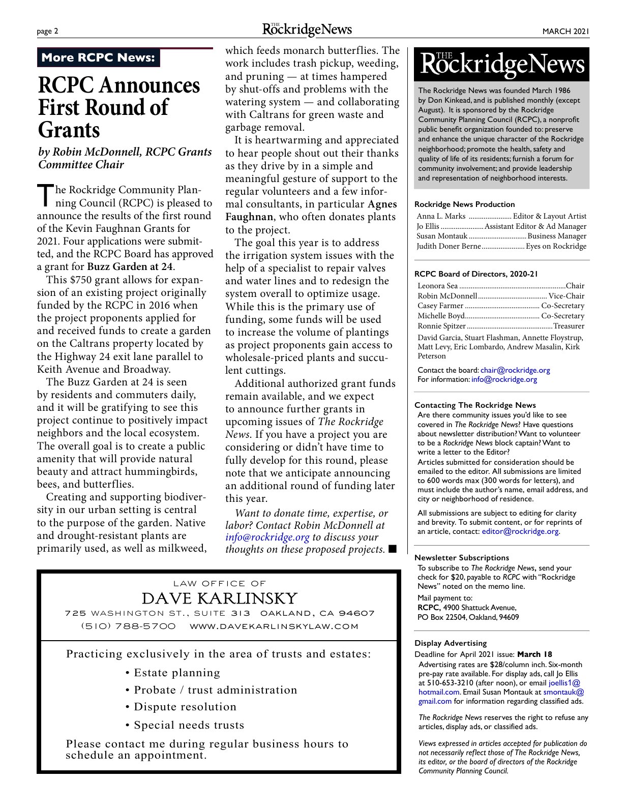 Click to zoom in The Rockridge News, March 2021, page 2