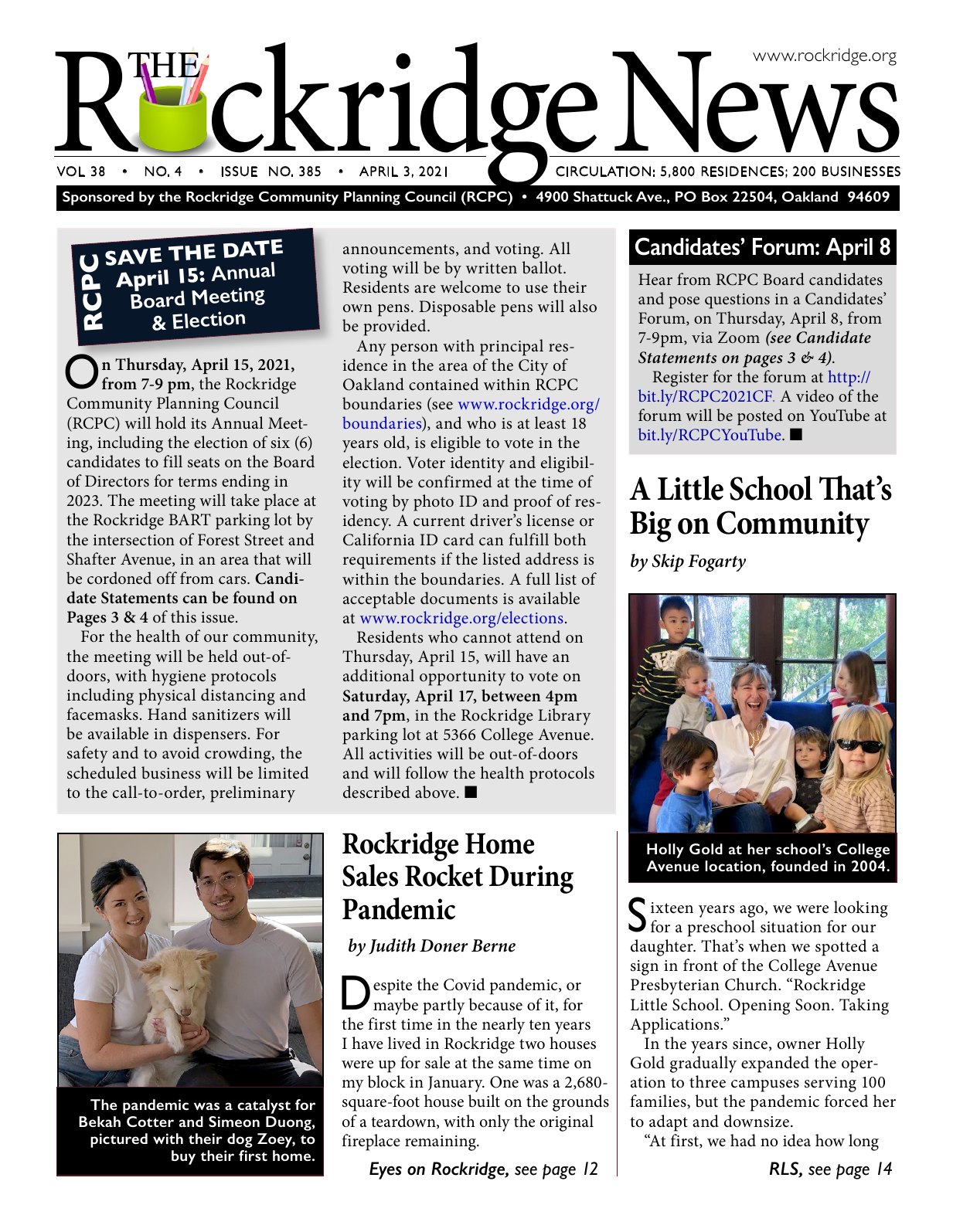 Click to zoom in The Rockridge News, April 2021, page 1