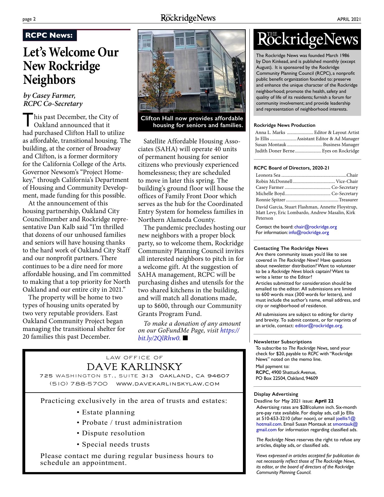 Click to zoom in The Rockridge News, April 2021, page 2