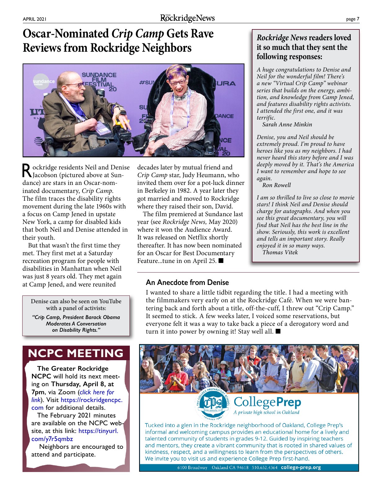 Click to zoom in The Rockridge News, April 2021, page 7