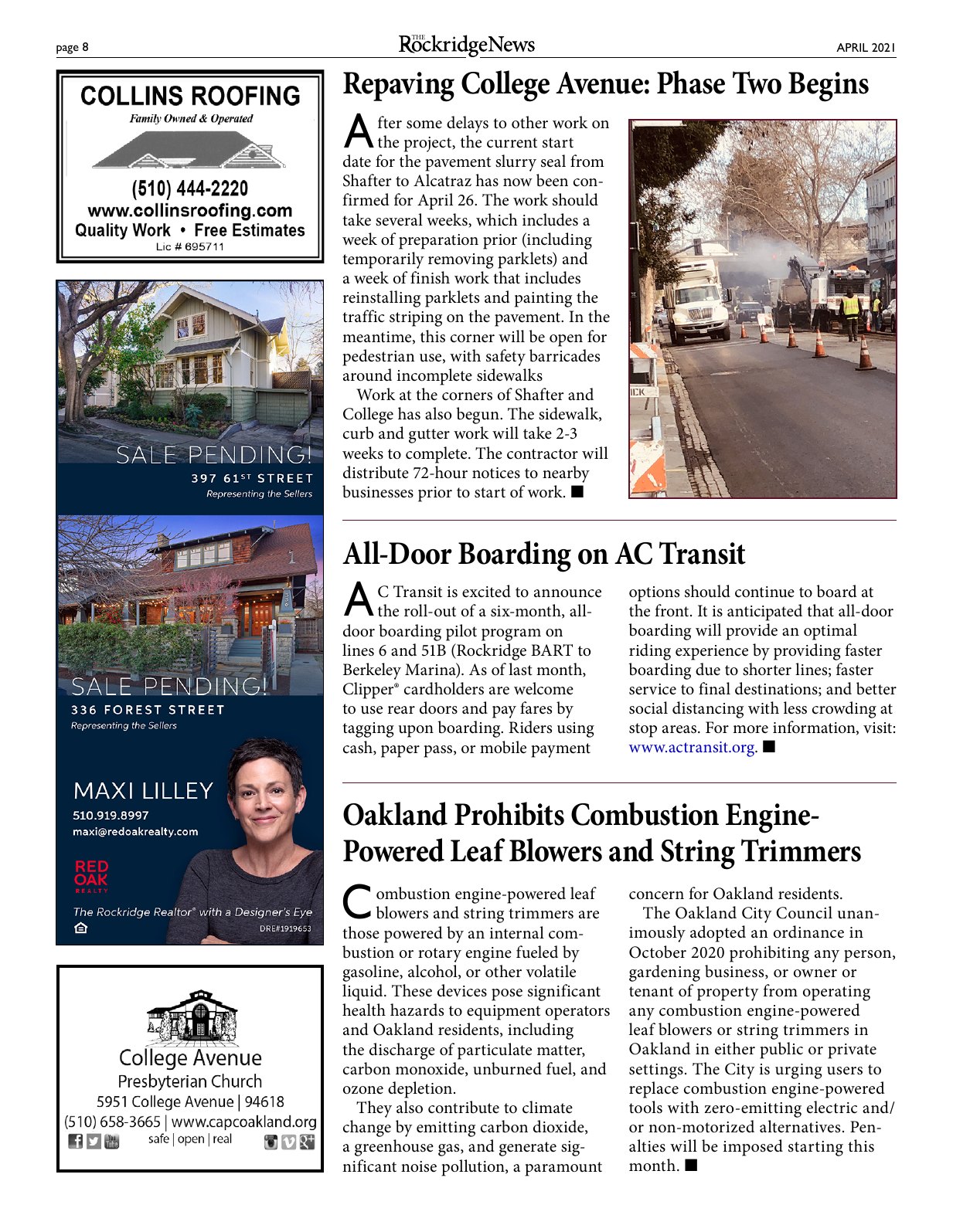 Click to zoom in The Rockridge News, April 2021, page 8