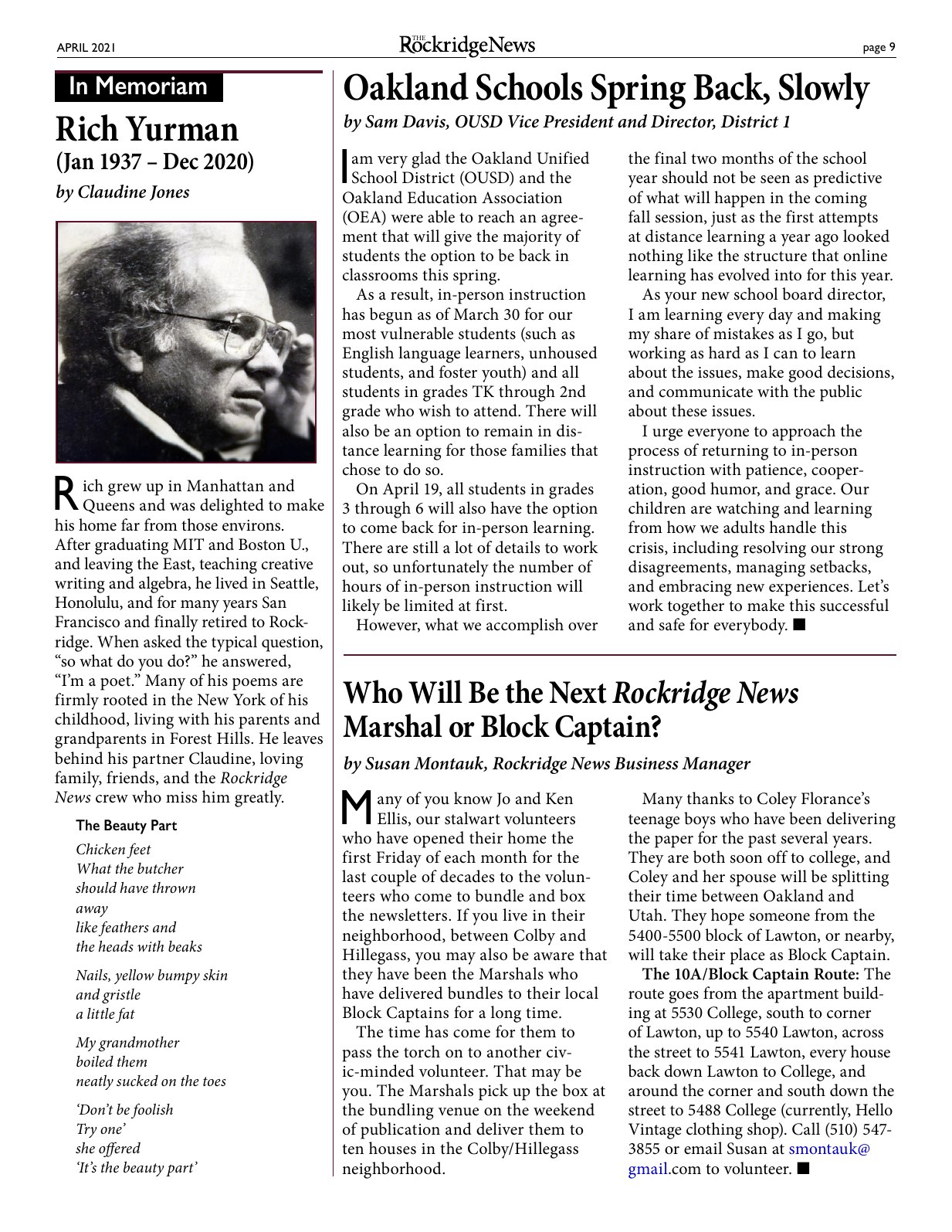 The Rockridge News, April 2021, page 9