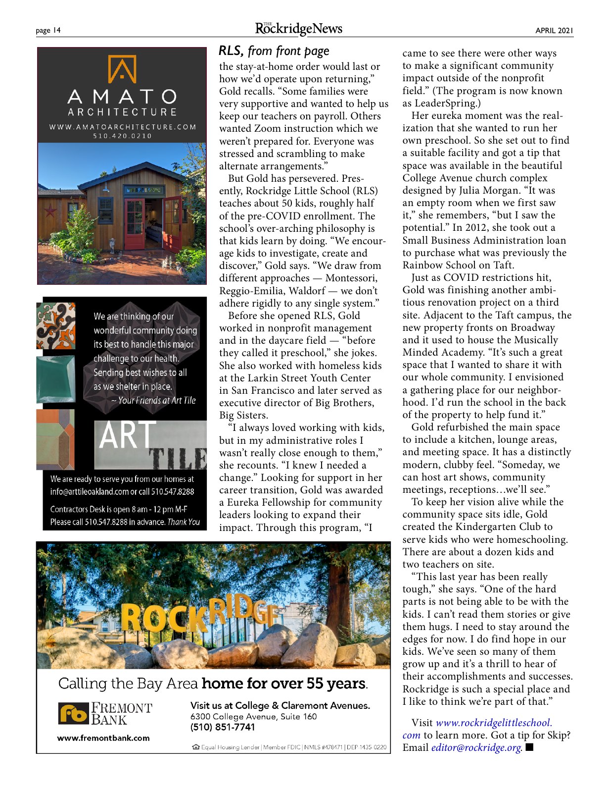 Click to zoom in The Rockridge News, April 2021, page 14