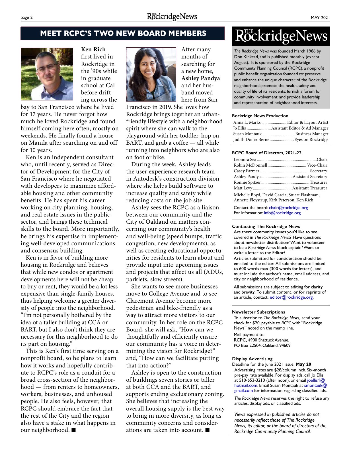 Click to zoom in The Rockridge News, May 2021, page 2