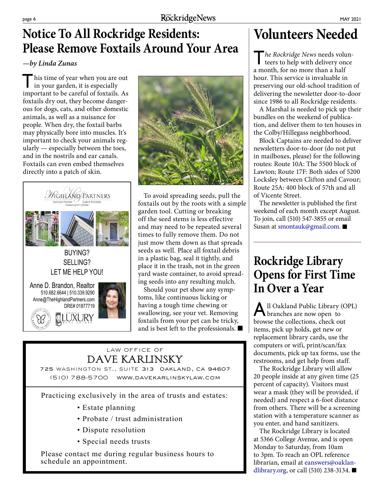 Click to zoom in The Rockridge News, May 2021, page 6