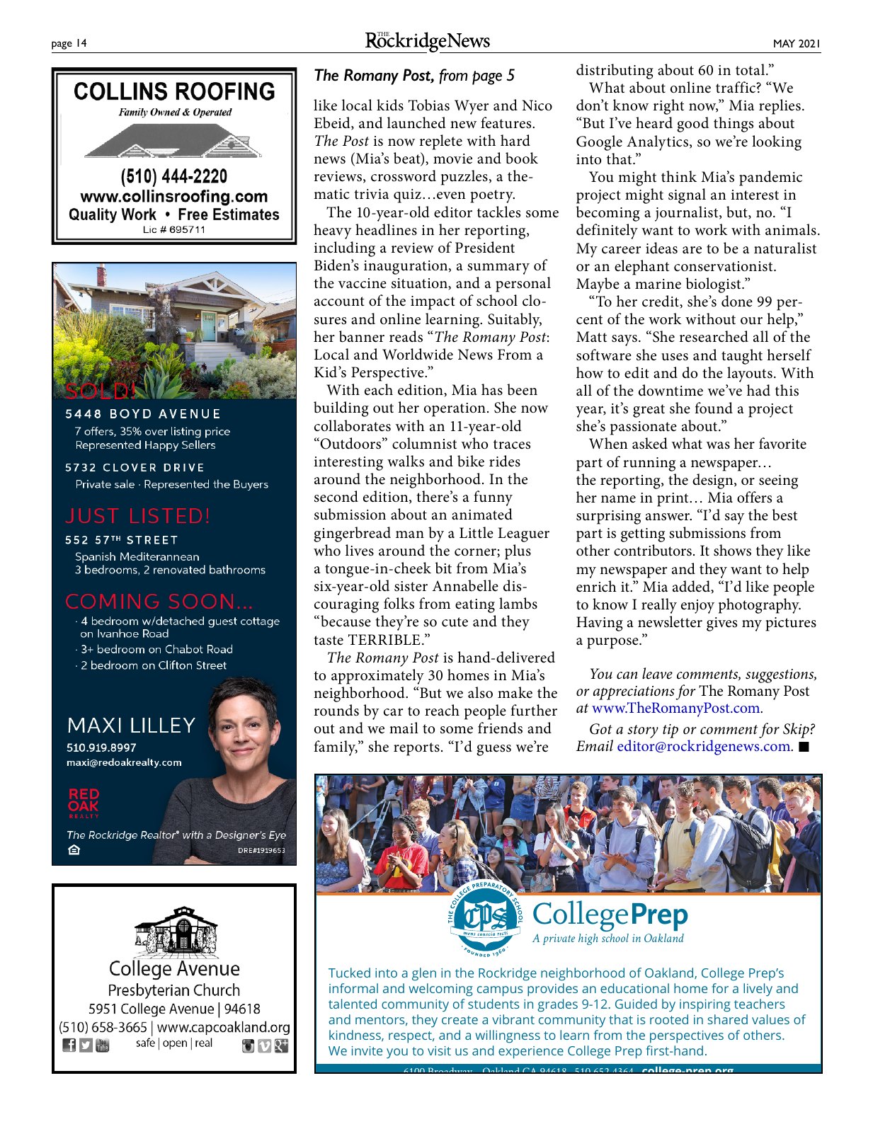 Click to zoom in The Rockridge News, May 2021, page 14