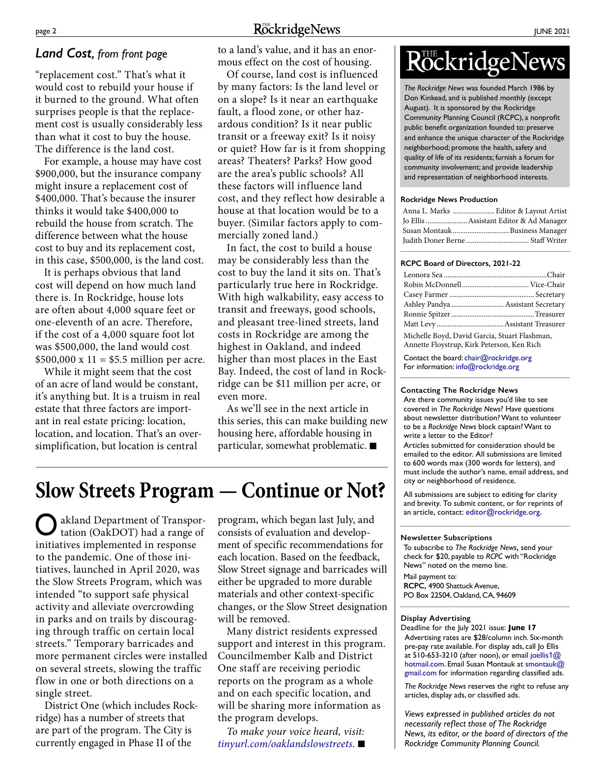 Click to zoom in The Rockridge News, June 2021, page 2
