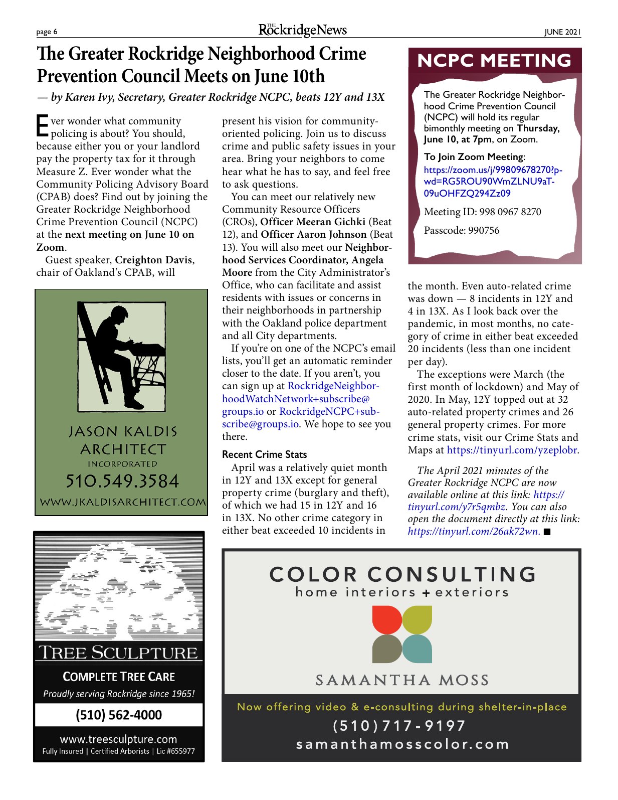Click to zoom in The Rockridge News, June 2021, page 6