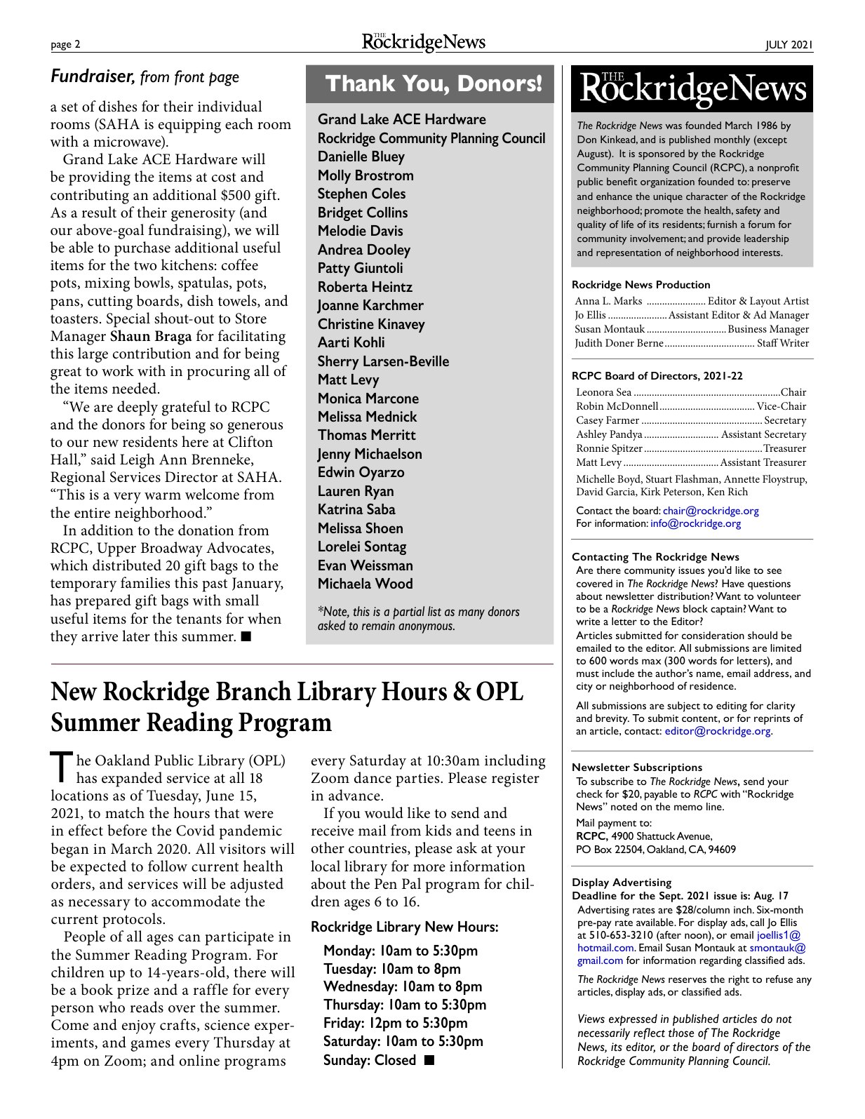 Click to zoom in The Rockridge News, July 2021, page 2