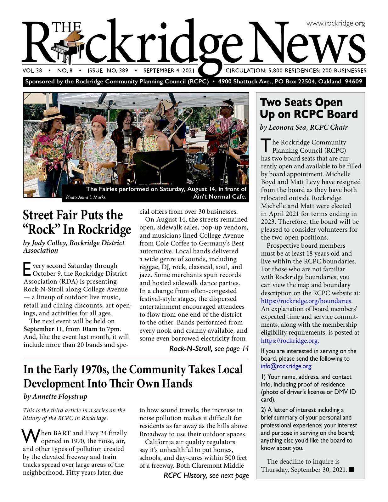 Click to zoom in The Rockridge News, September 2021, page 1