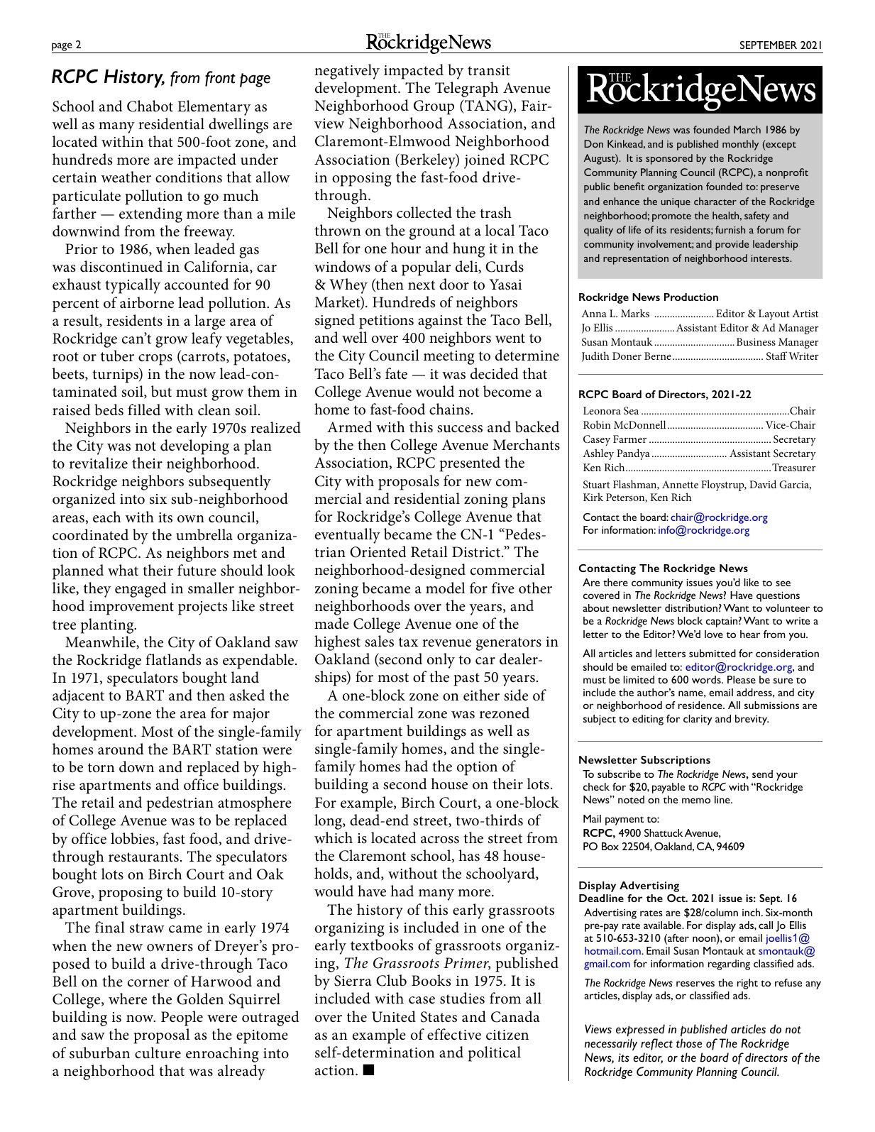 Click to zoom in The Rockridge News, September 2021, page 2