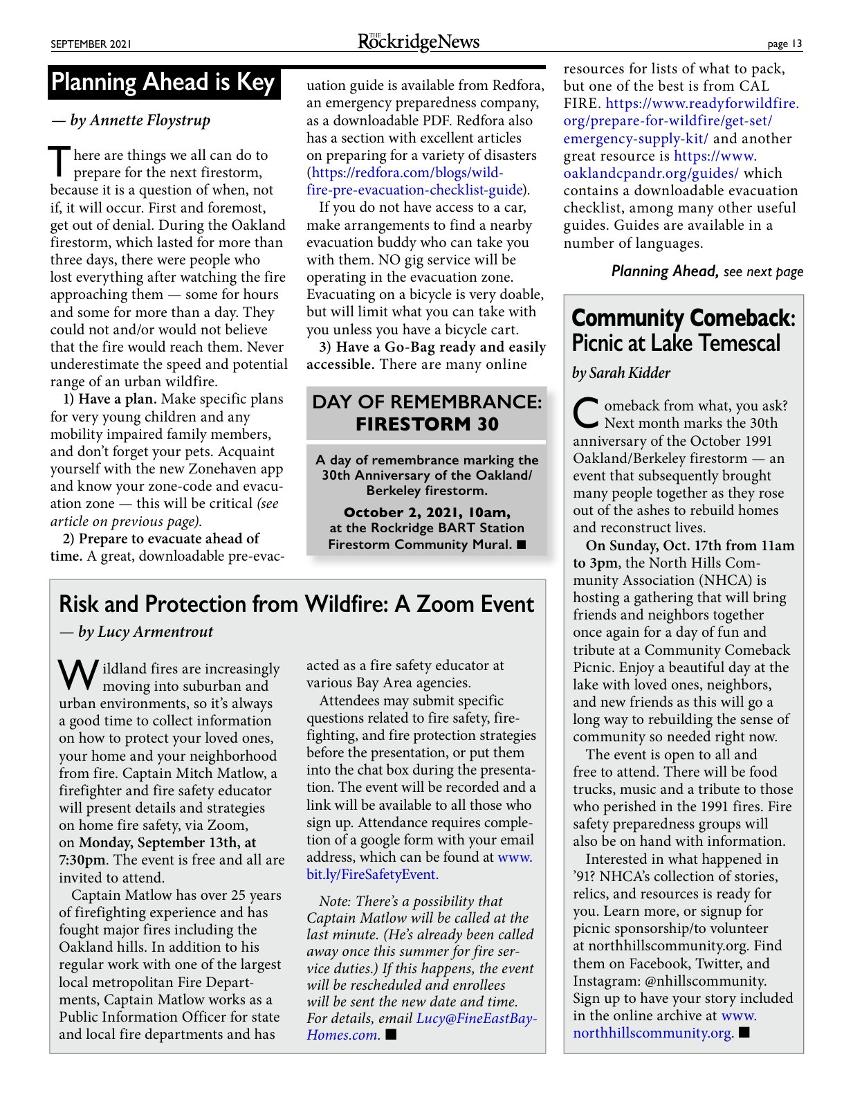 Click to zoom in The Rockridge News, September 2021, page 13