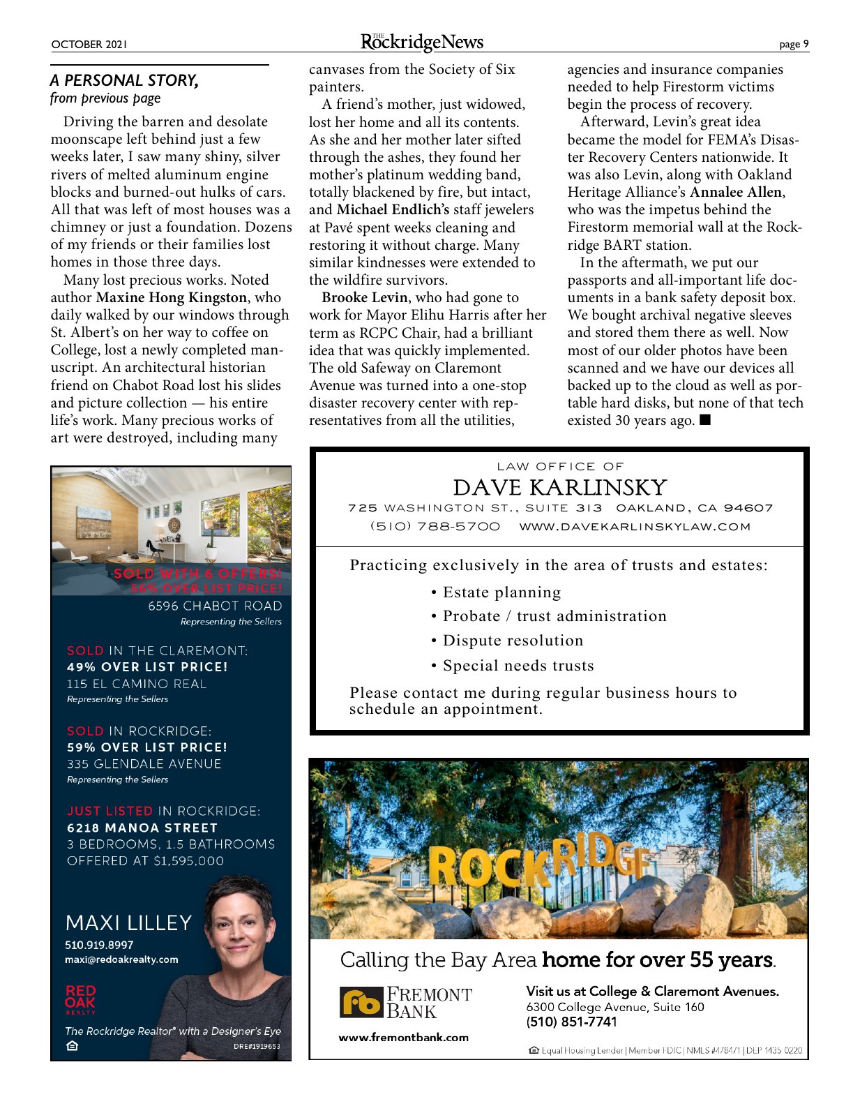 Click to zoom in The Rockridge News, October 2021, page 9