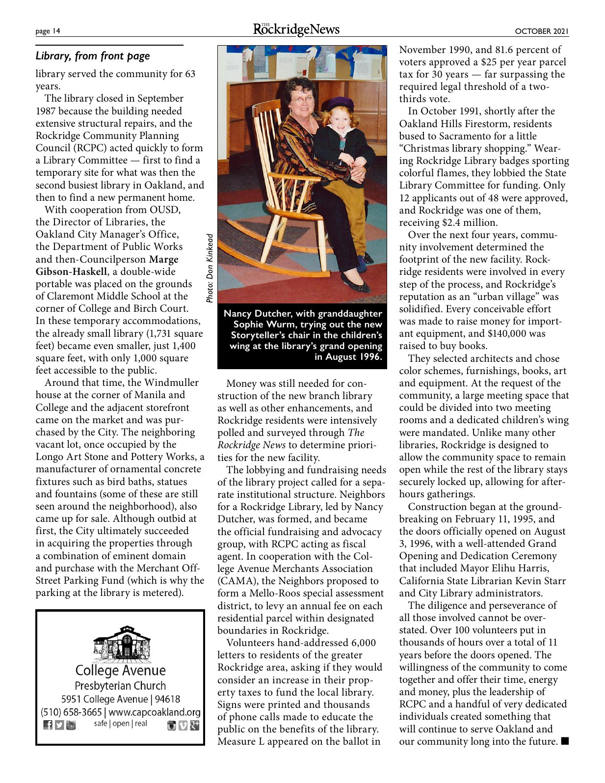 Click to zoom in The Rockridge News, October 2021, page 14