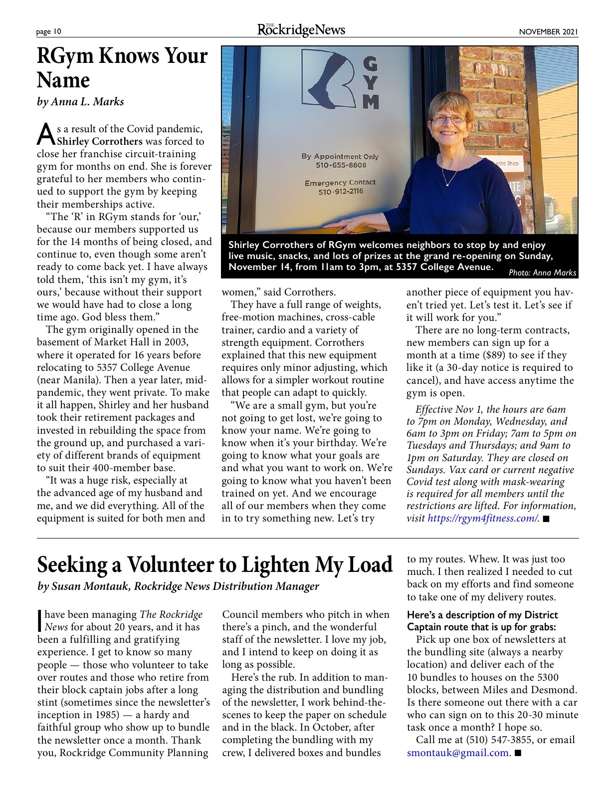 Click to zoom in The Rockridge News, November 2021, page 10