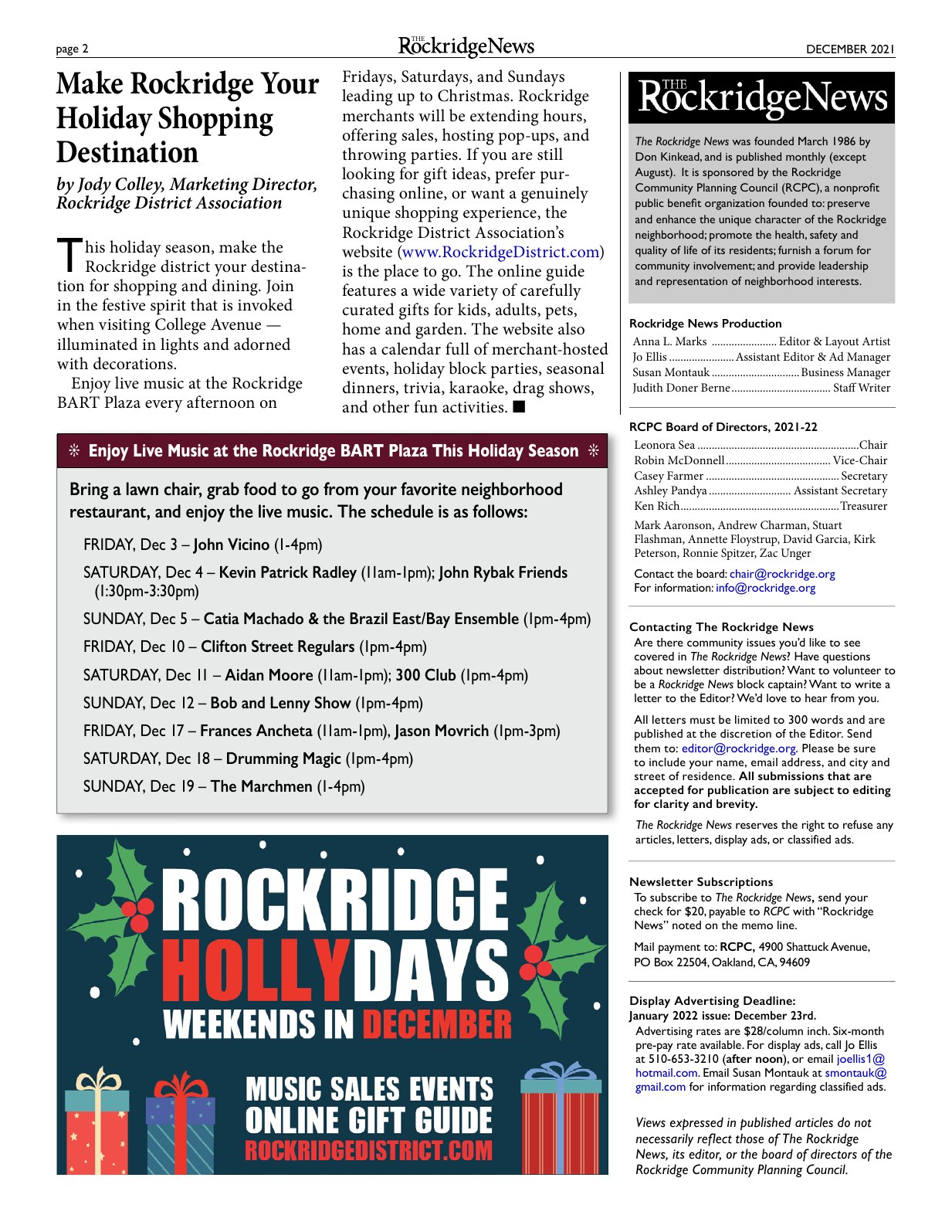 Click to zoom in The Rockridge News, December 2021, page 2